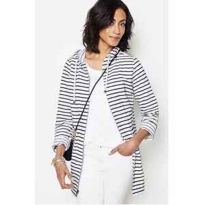 J Jill Mariner Striped Hooded Zip Jacket Womens Sz‎ S Blue White Cotton Nautical